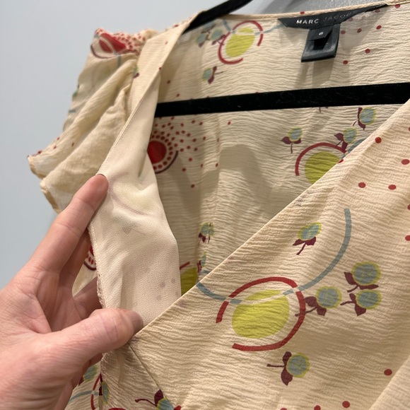Marc Jacobs Vintage Silk sheer top in cream with red and green polka dot graphic - Picture 7 of 8